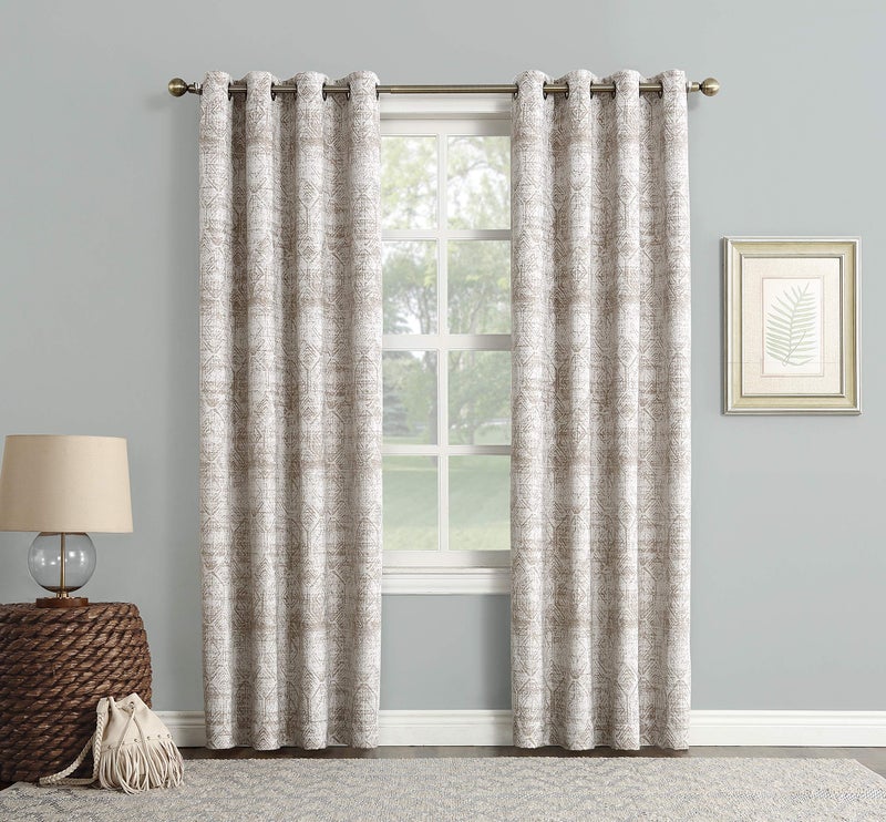 Sun Zero Darren Distressed Woven Jacquard Blackout Grommet Curtain Panel, 50" x 84", Camel - Image 5